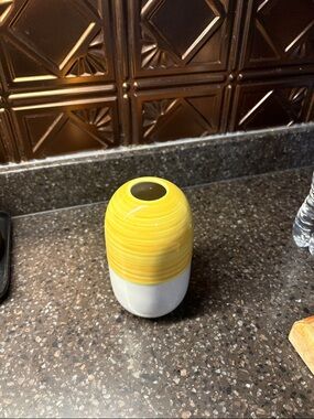 IKEA Yellow and White Ceramic Accent Vase